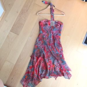 Silk BCBG Summer Tropical Patterned Halter Dress